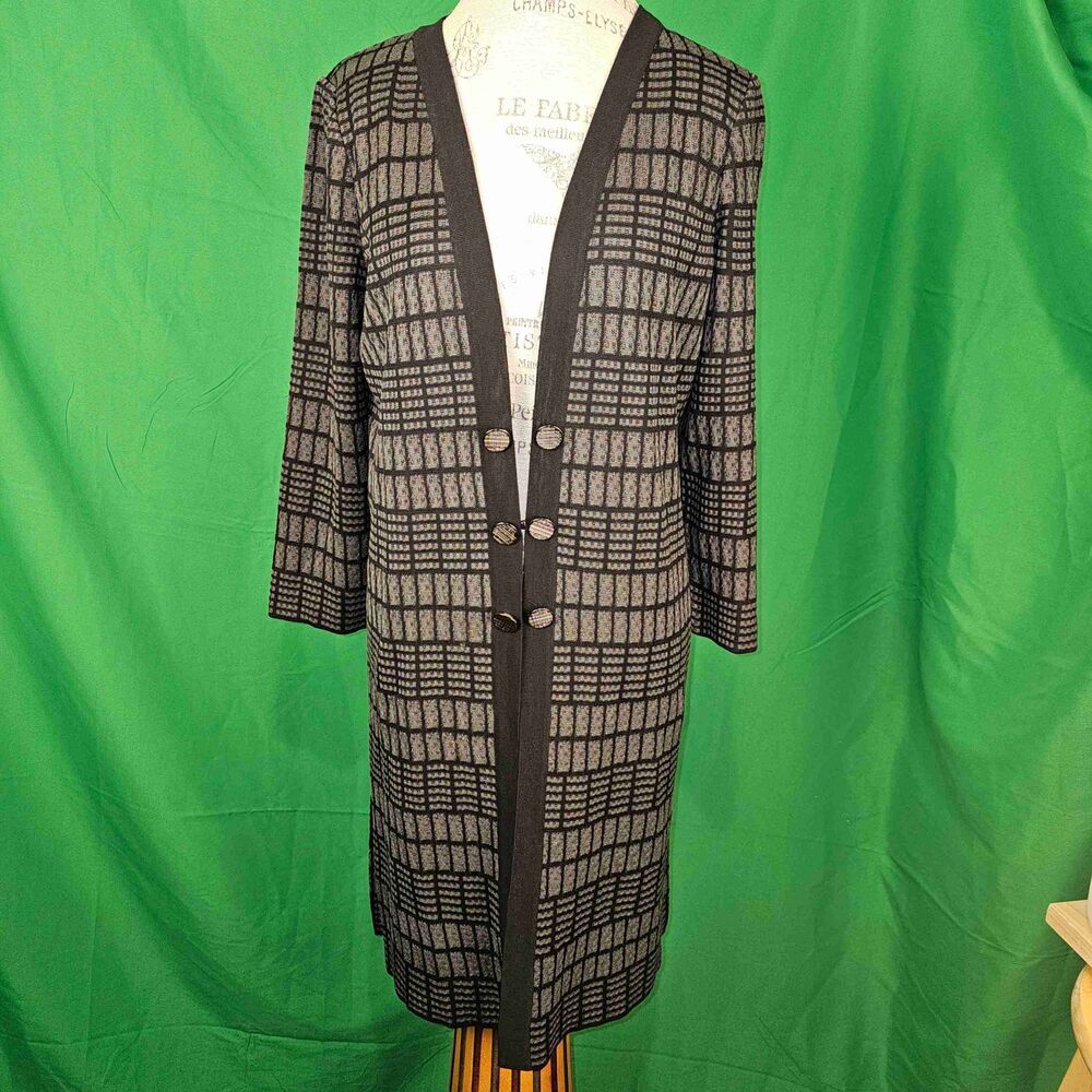 Misook Womens Black Gray Long Cardigan Duster Sweater Medium